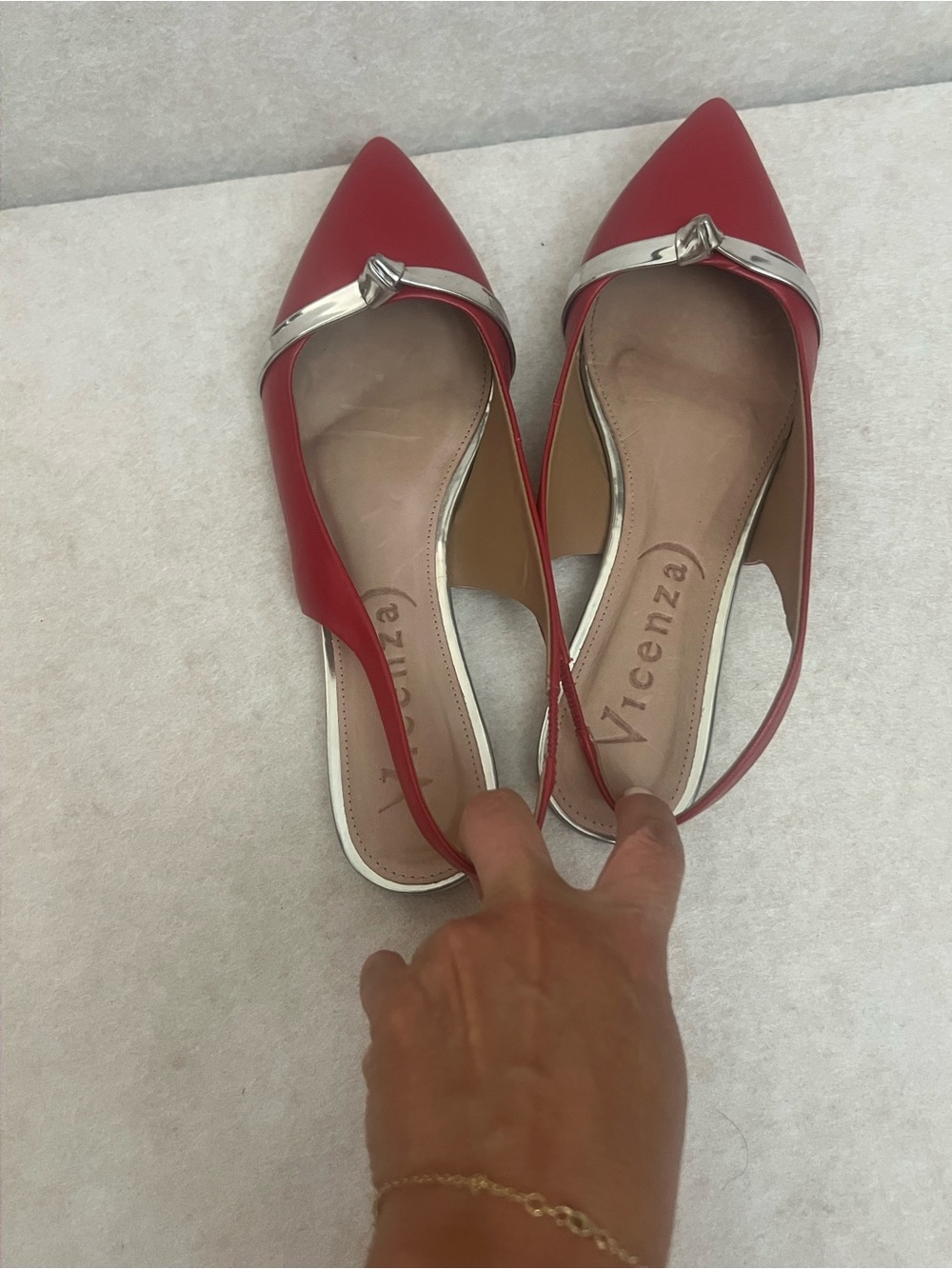 Vicenza Women’s Red Pointed-Toe Slingback Flats Silver Detail Size 9 - Picture 3 of 10